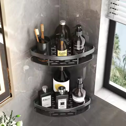 SuiteRituals no-drill corner shelf organizer mounted in a shower